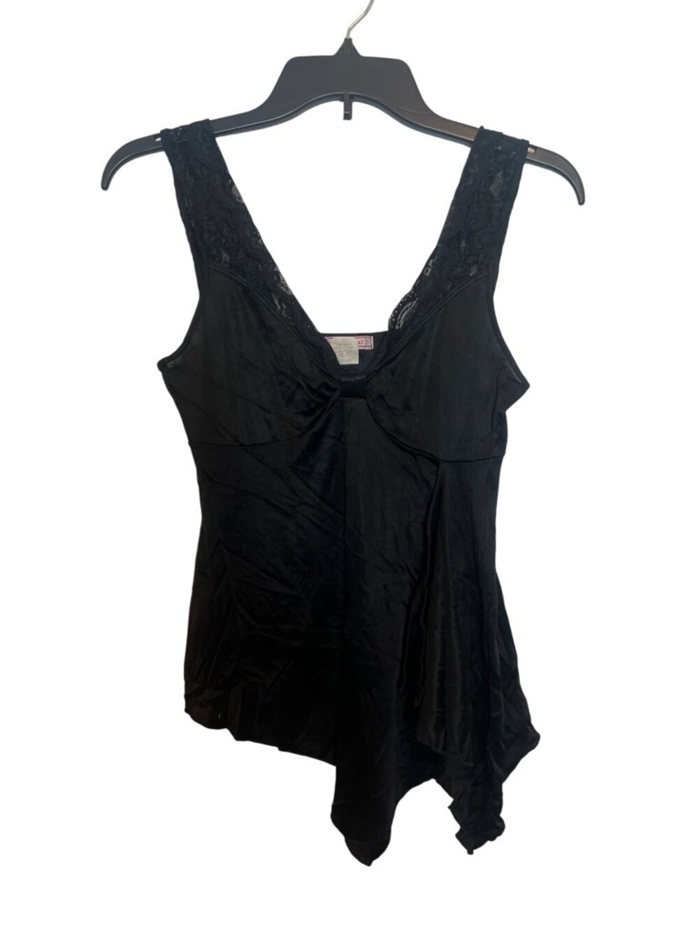 Vol.7 Black Asymmetrical Tank Top With Lace Straps & Flowy Hem